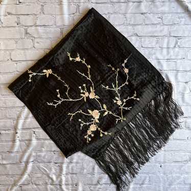 Vintage Vintage Oversized Embroidered Black Flora… - image 1