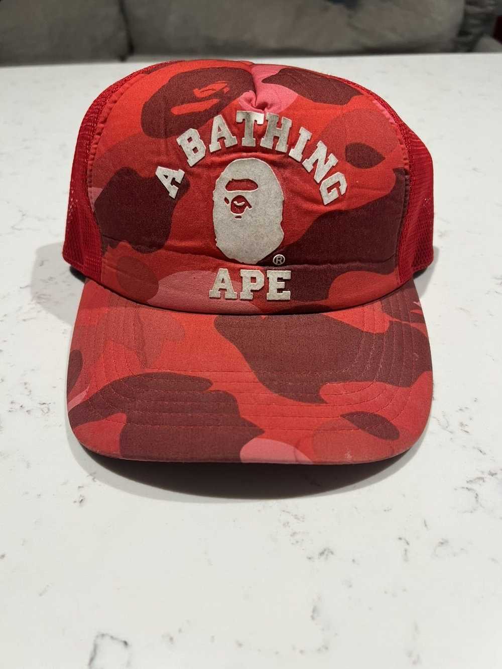 Bape Bape Red Camo College Logo Trucker Mesh Cap - image 1