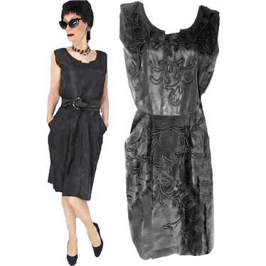 50s Black Taffeta Sheath Dress With Pockets, Wiggl
