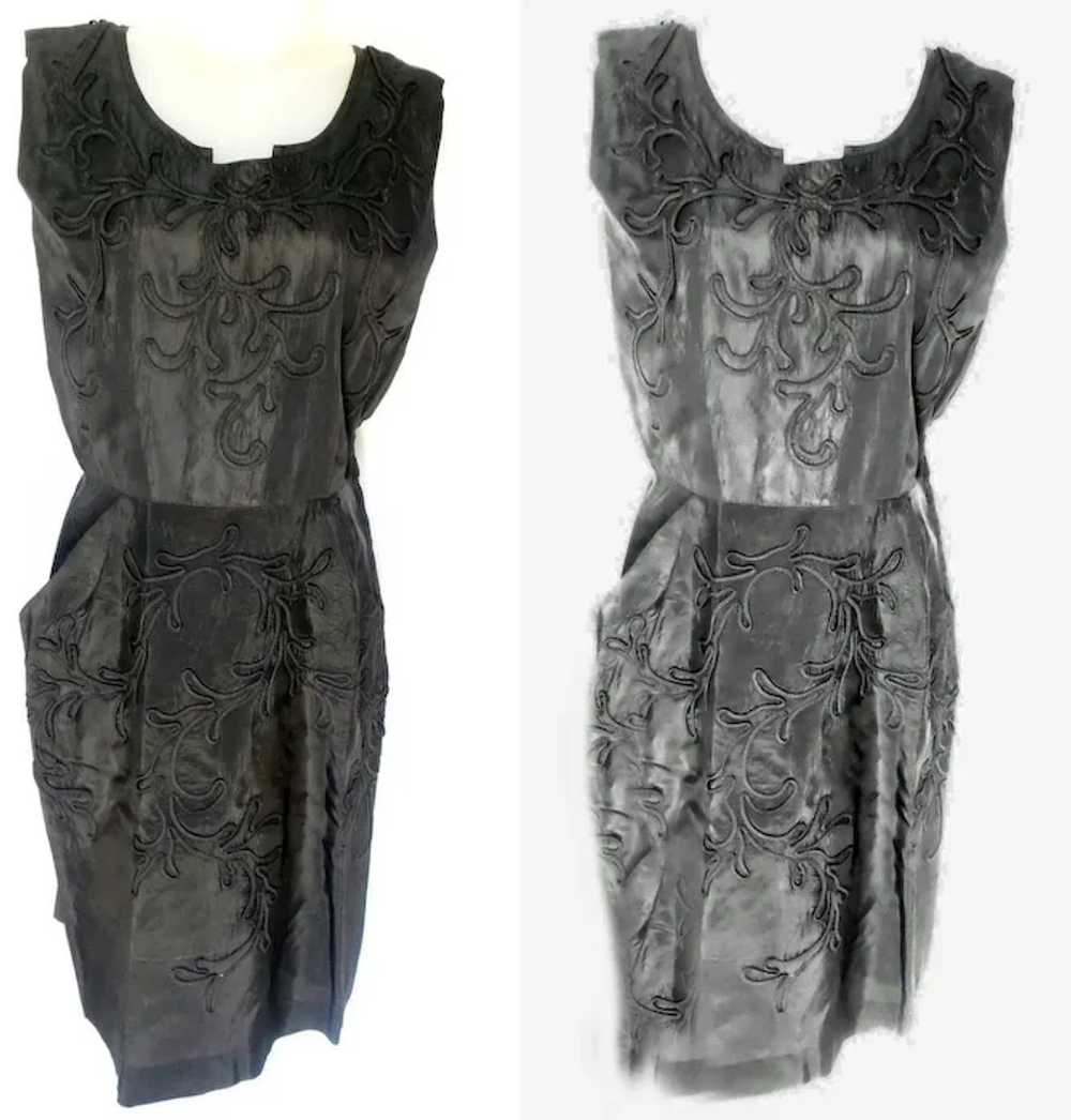 50s Black Taffeta Sheath Dress With Pockets, Wigg… - image 2