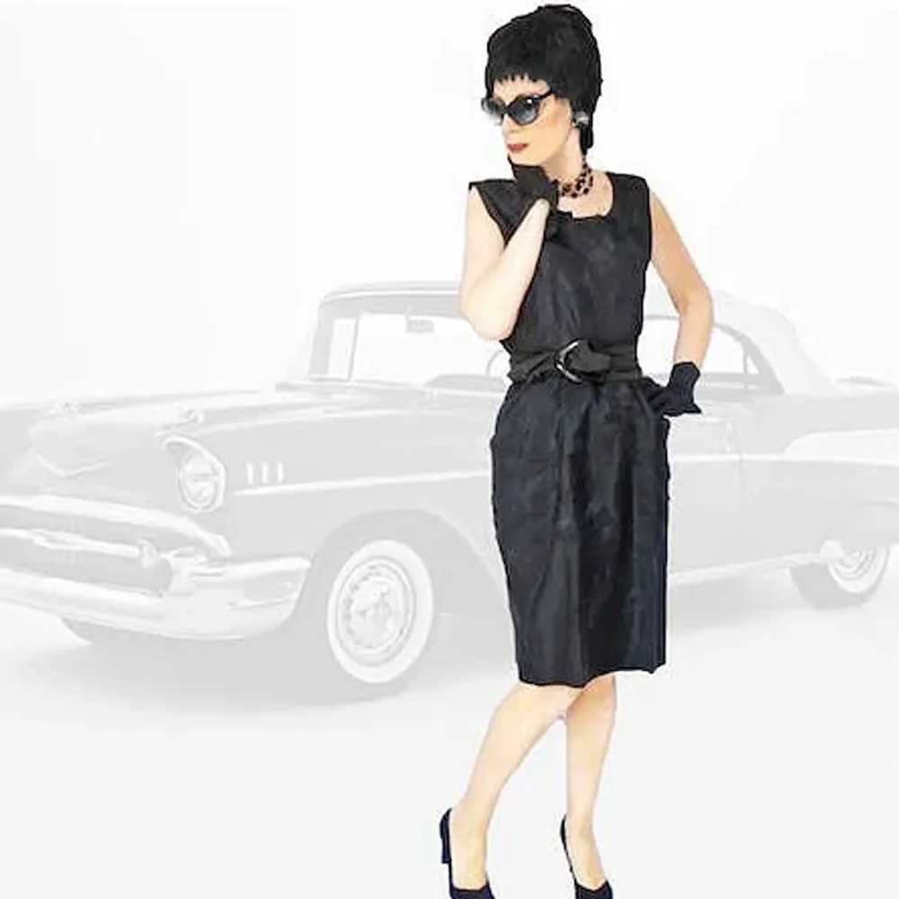 50s Black Taffeta Sheath Dress With Pockets, Wigg… - image 4