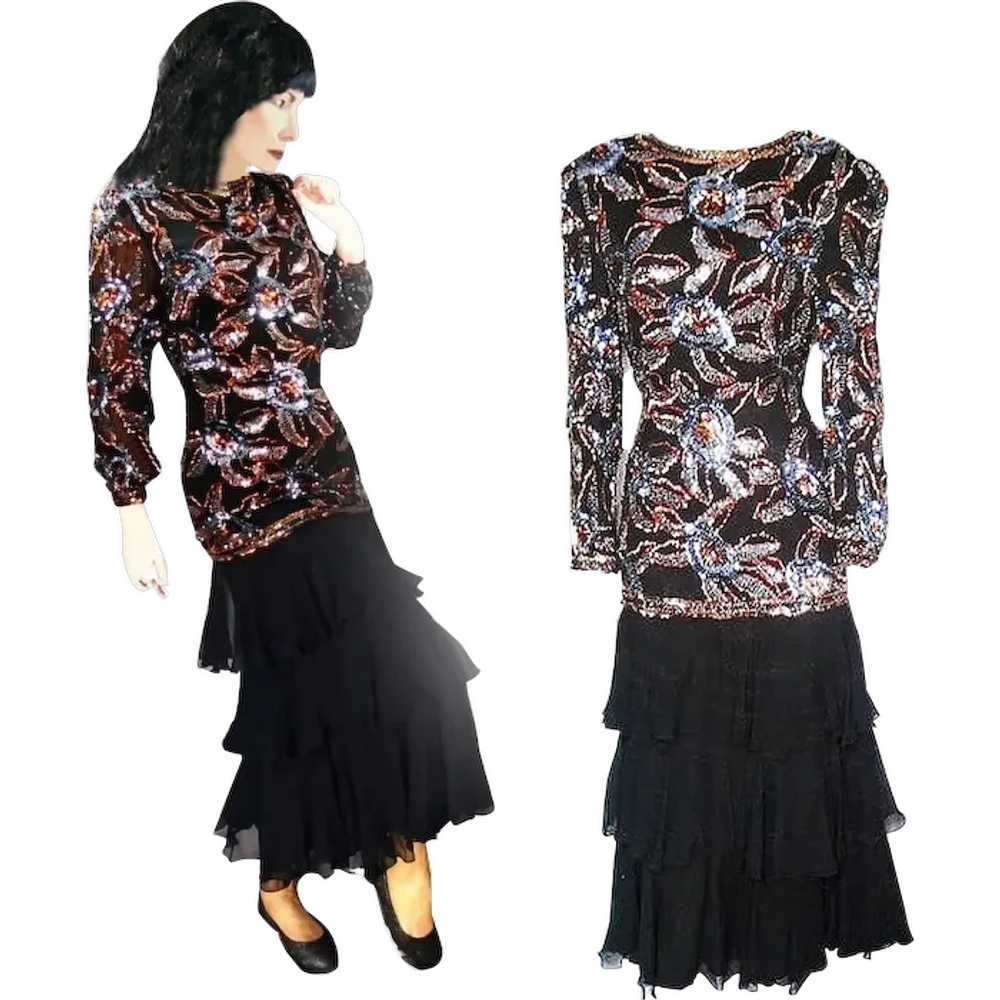 Long Sleeve Formal Sequin Maxi, Swee Lo Black Chi… - image 1