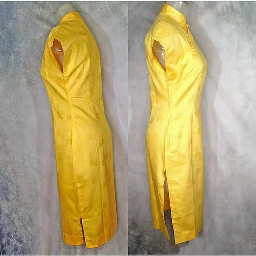 1960s Yellow Cotton Cheongsam Dress, Unused Asian… - image 2