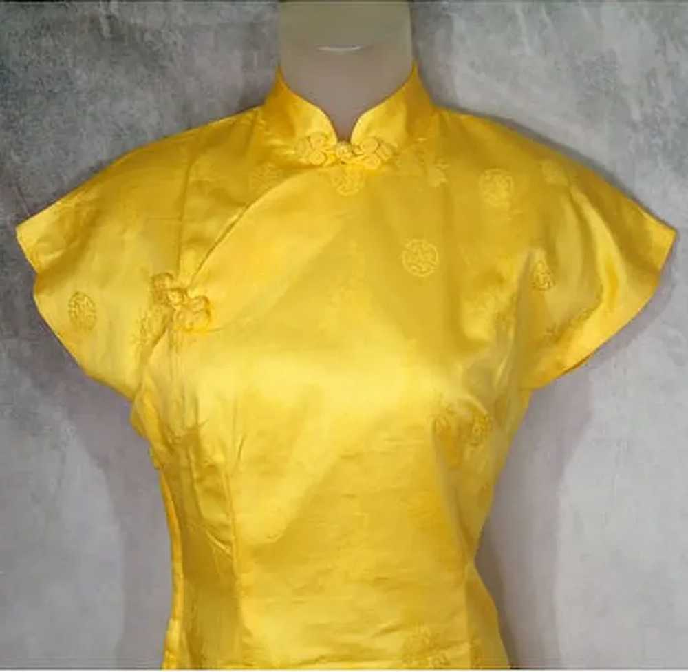 1960s Yellow Cotton Cheongsam Dress, Unused Asian… - image 4