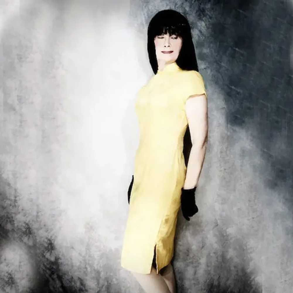 1960s Yellow Cotton Cheongsam Dress, Unused Asian… - image 5