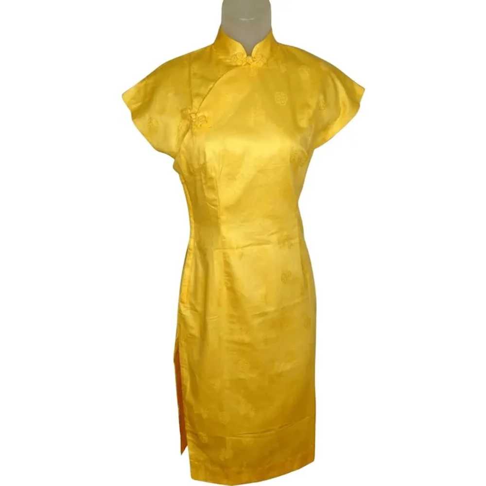 1960s Yellow Cotton Cheongsam Dress, Unused Asian… - image 6