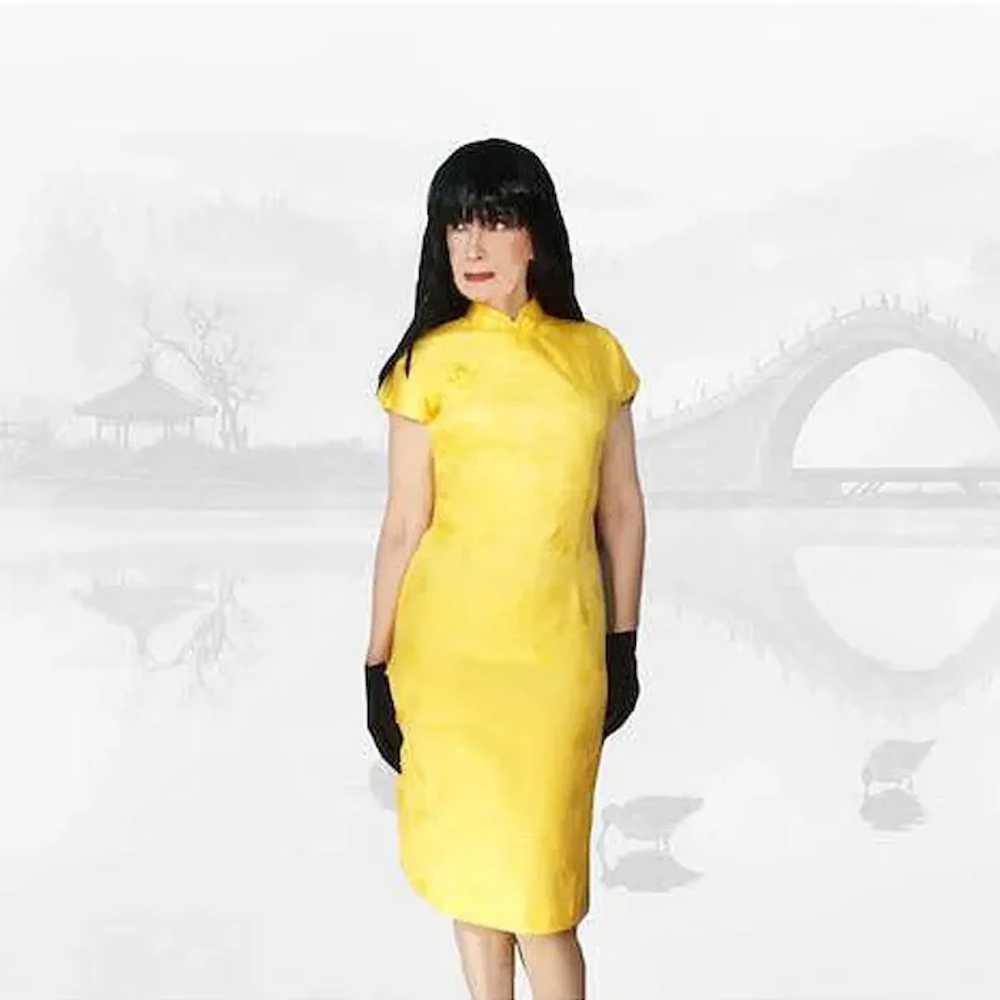 1960s Yellow Cotton Cheongsam Dress, Unused Asian… - image 8