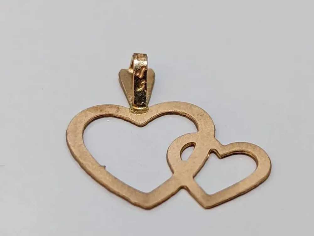 14k Open Heart Pendant. Double Heart Textured Cha… - image 2