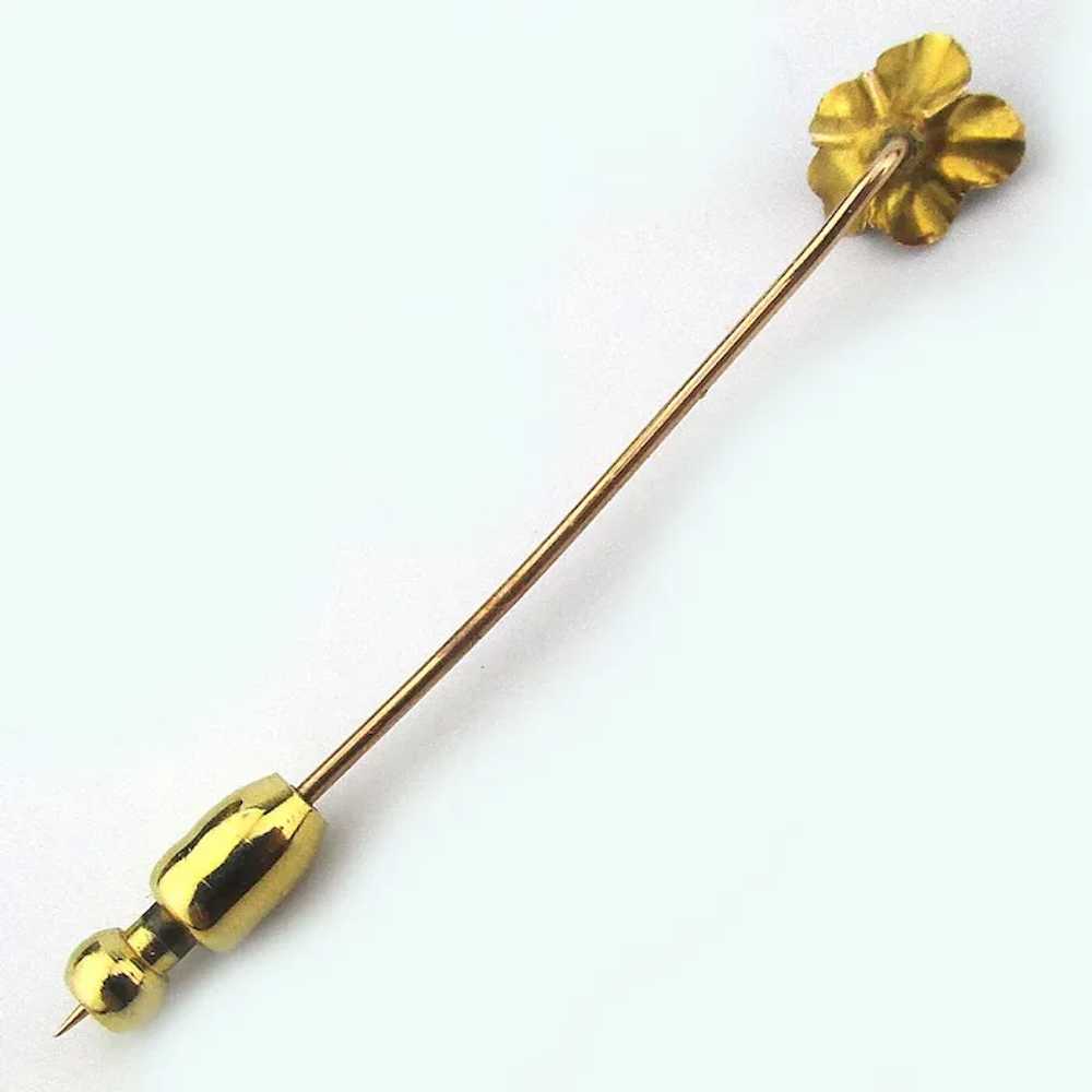 Wee Little 10K Gold Stickpin Flower w/ Pearl - image 2