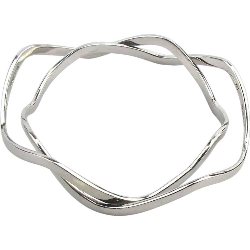 Pair Mexican Sterling Silver Wavy Wiggling Bangle… - image 1