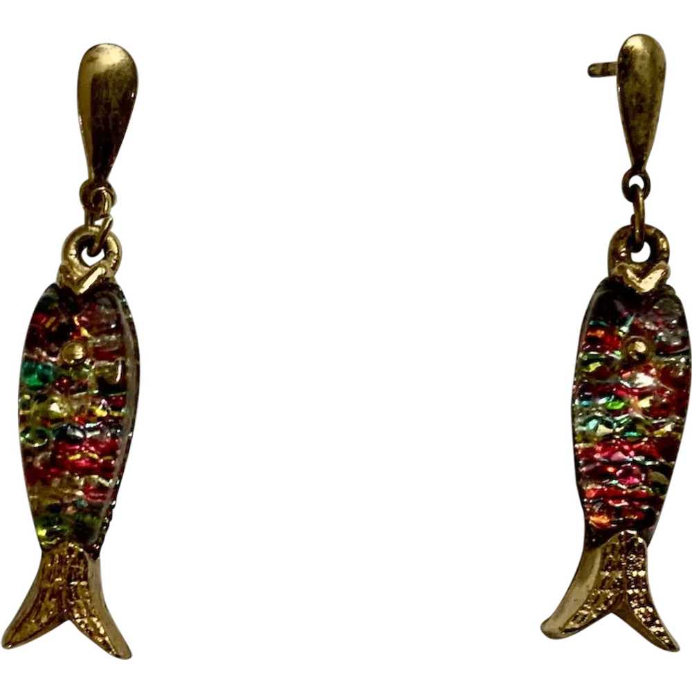 Little Rainbow Trout Fish Earrings For Pierced Ea… - image 1