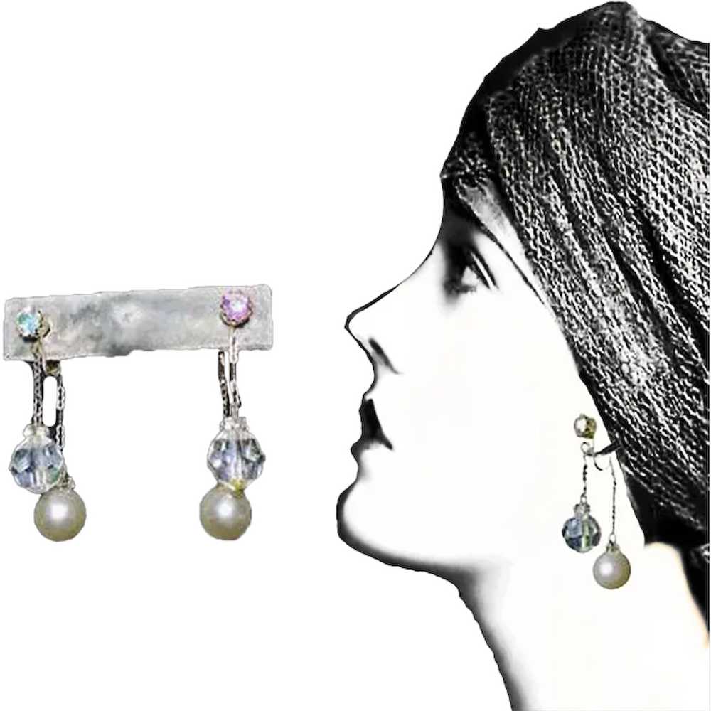 Clip On Dangle Earrings Front & Back! Faux Pearl … - image 1