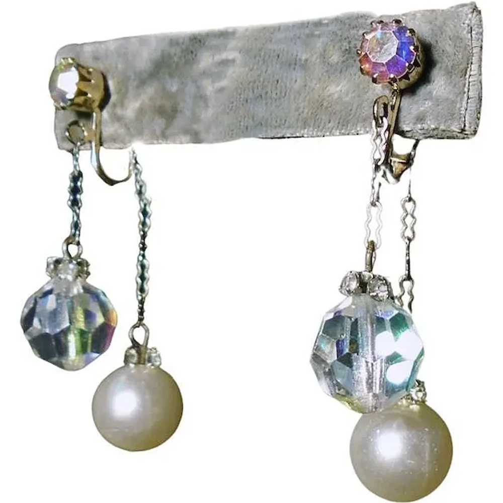 Clip On Dangle Earrings Front & Back! Faux Pearl … - image 4