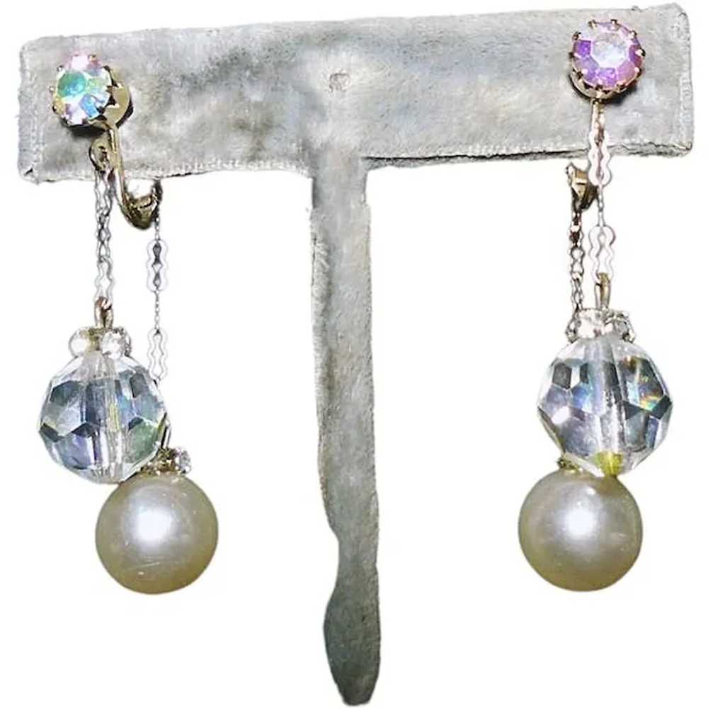 Clip On Dangle Earrings Front & Back! Faux Pearl … - image 9