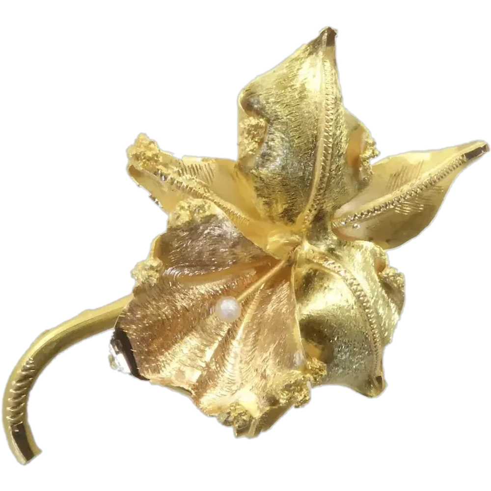 Vintage 18 Karat Gold Orchid Brooch - image 1