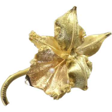 Vintage 18 Karat Gold Orchid Brooch - image 1