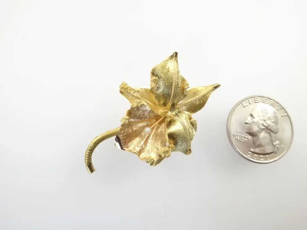 Vintage 18 Karat Gold Orchid Brooch - image 2