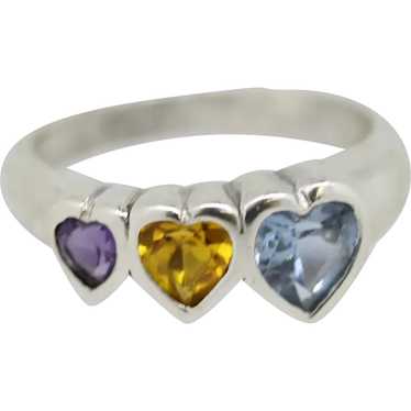 Sterling Silver Multicolored Stone Heart Band Rin… - image 1