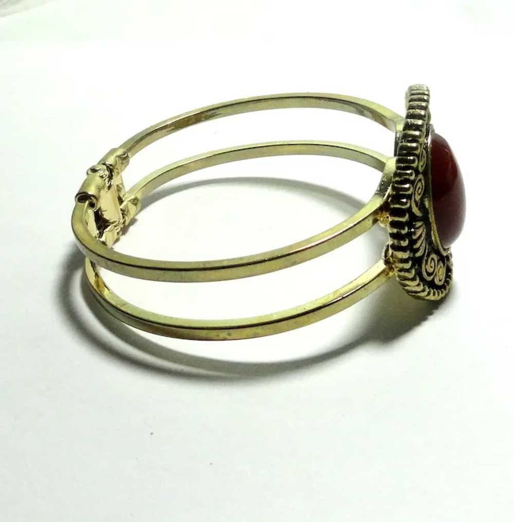 JFTS 14kt Gold Plated Carnelian Cuff Bracelet - image 3