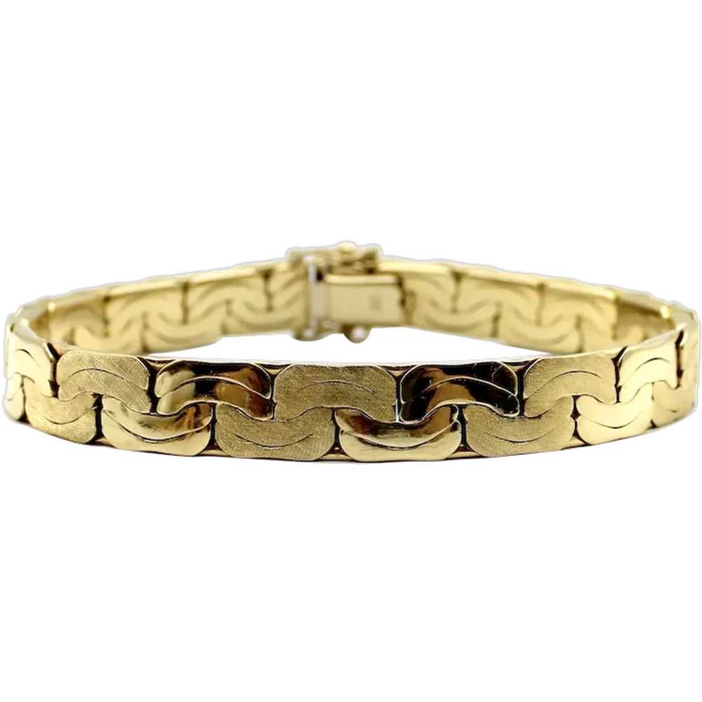 14K Gold Woven Flattened Link Vintage Bracelet wi… - image 1