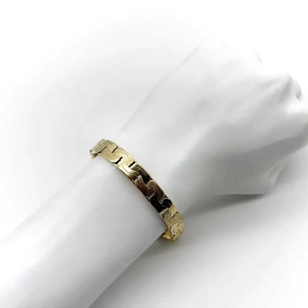 14K Gold Woven Flattened Link Vintage Bracelet wi… - image 3