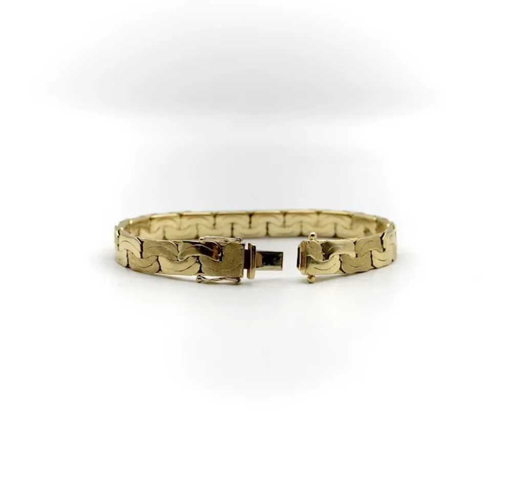 14K Gold Woven Flattened Link Vintage Bracelet wi… - image 4