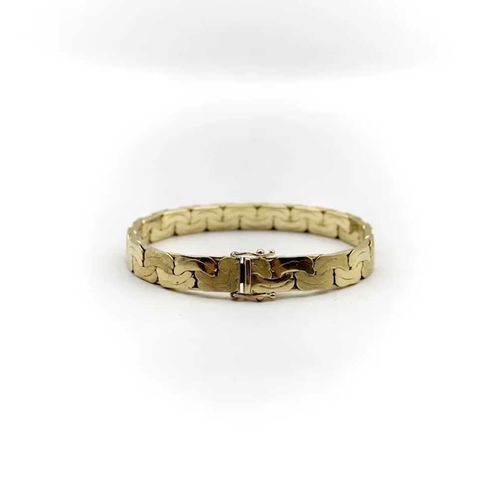 14K Gold Woven Flattened Link Vintage Bracelet wi… - image 5