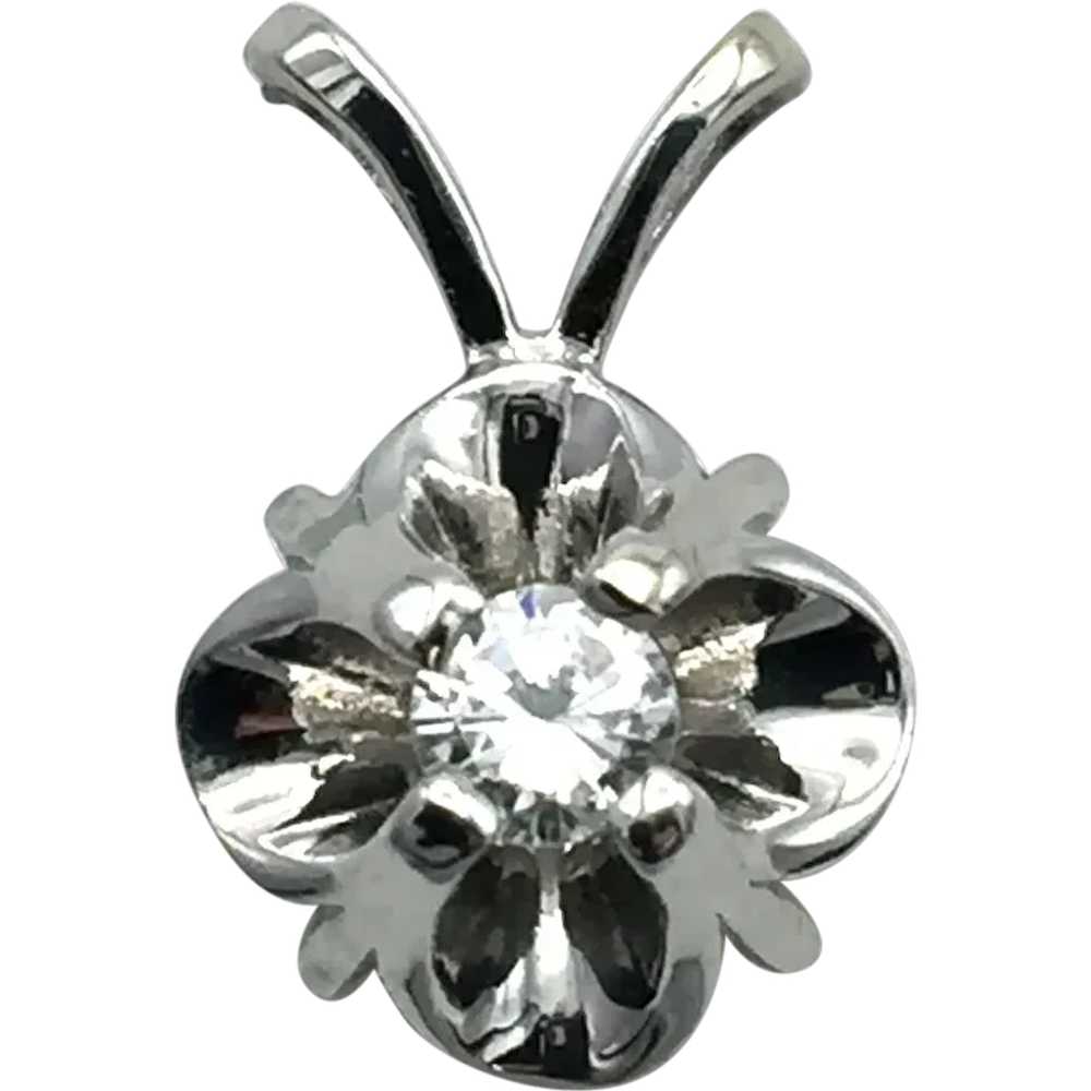 14K White Gold .15ct Diamond Flower Pendant - image 1