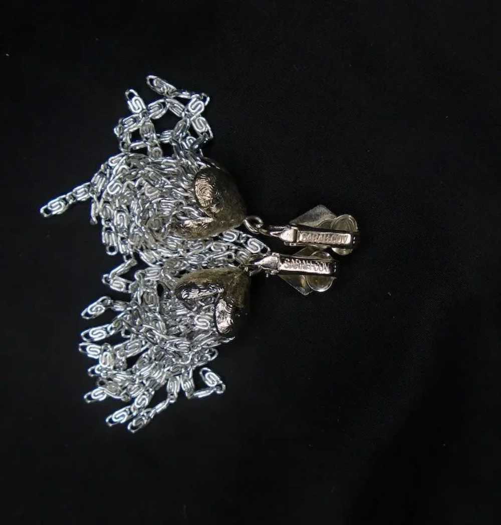 Clip On Chain Tassel Long Silvertone Dangle Earri… - image 2
