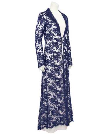 Bill Blass Navy Lace and Off White Evening Gown En