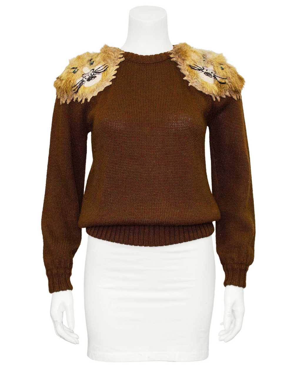 Krizia Brown Lion Shoulder Sweater - image 2