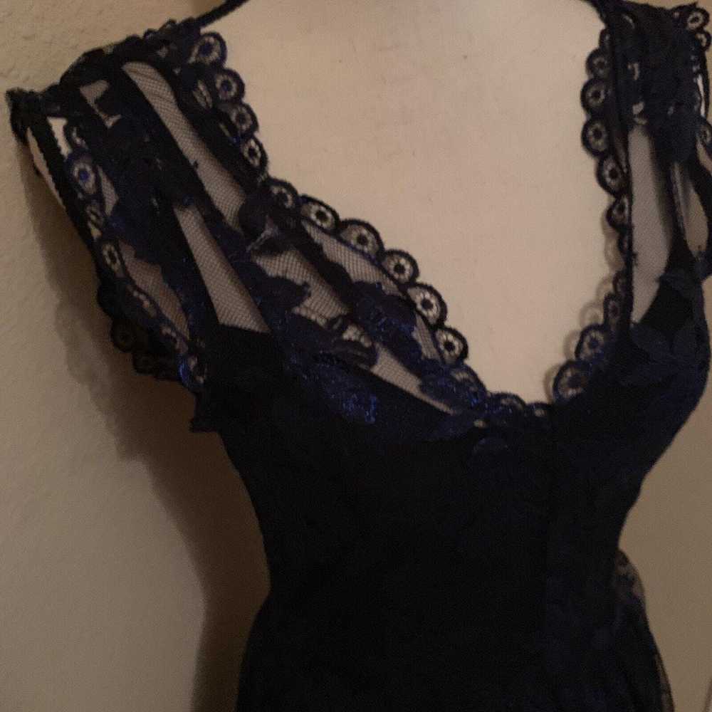 Designer Madison Marcus Black Metallic Blue Lace … - image 3