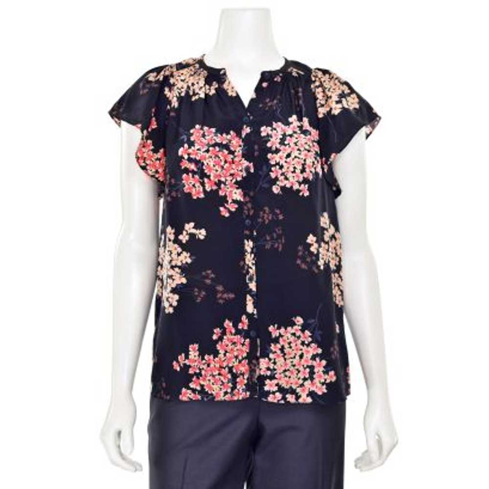 Rebecca Taylor Flutter Sleeve Floral Silk Blouse … - image 1