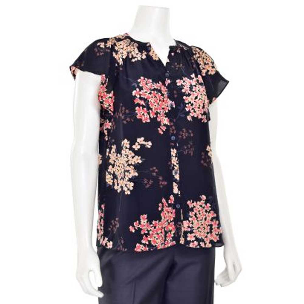 Rebecca Taylor Flutter Sleeve Floral Silk Blouse … - image 2