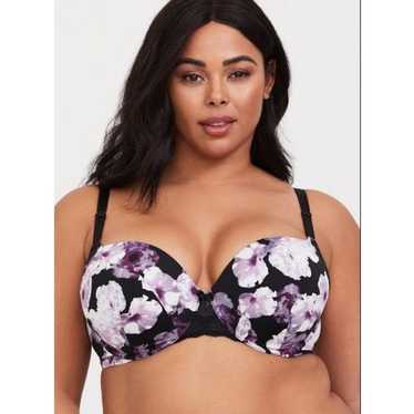 Cacique Bra 42C Boost Plunge Push Up Gray Solid Banded Logo Trim
