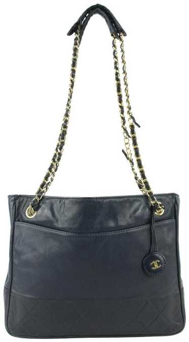 Chanel Chanel Navy Blue Quilted Gold Chain Tote Ba