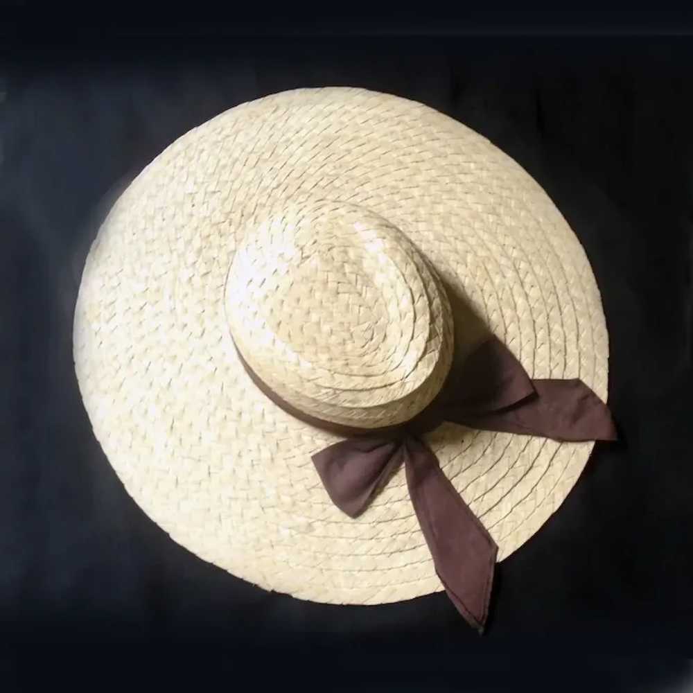 1960s Big Straw Platter Hat Wide Brim High Fashio… - image 2