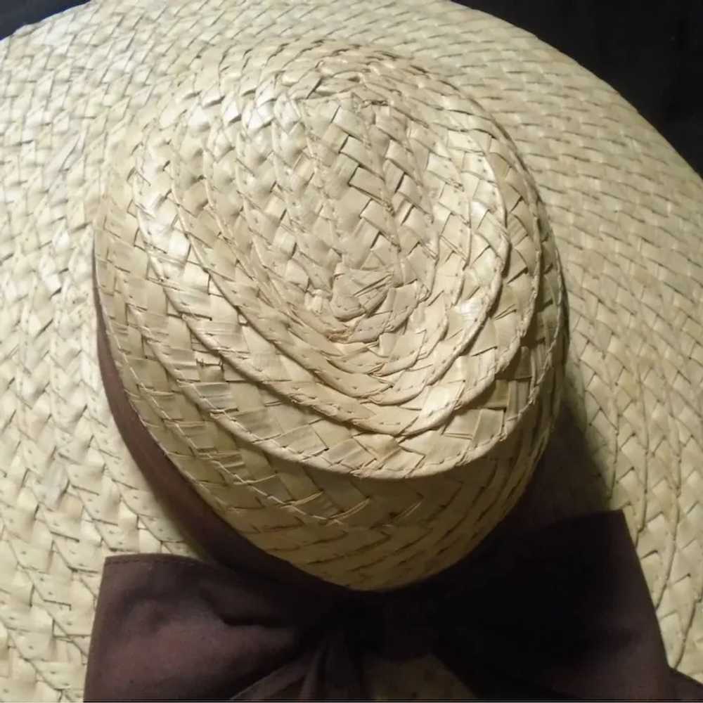 1960s Big Straw Platter Hat Wide Brim High Fashio… - image 3