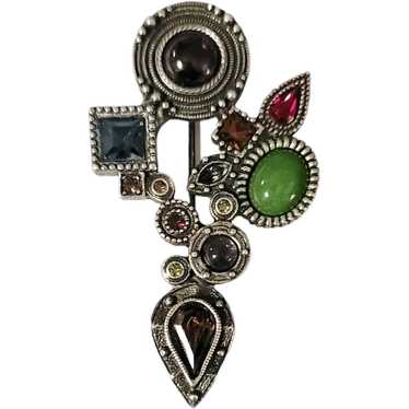 Patricia Locke Silver Tone Multi Gemstone Brooch,… - image 1