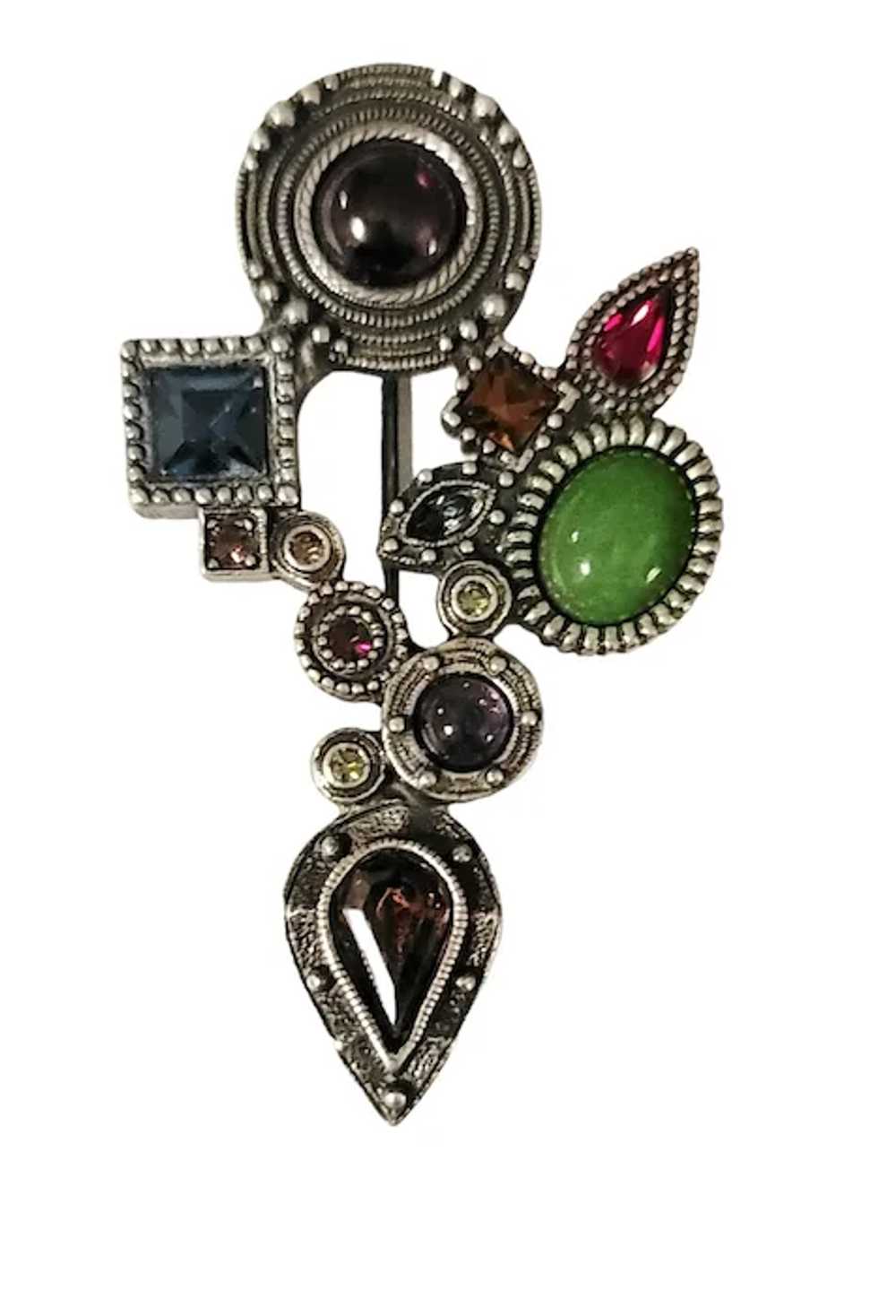 Patricia Locke Silver Tone Multi Gemstone Brooch,… - image 2