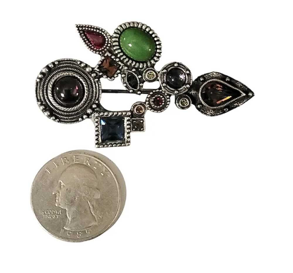 Patricia Locke Silver Tone Multi Gemstone Brooch,… - image 6