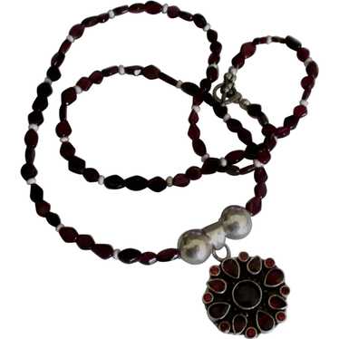 Stunning Sterling Garnet Mandala Necklace- 24"