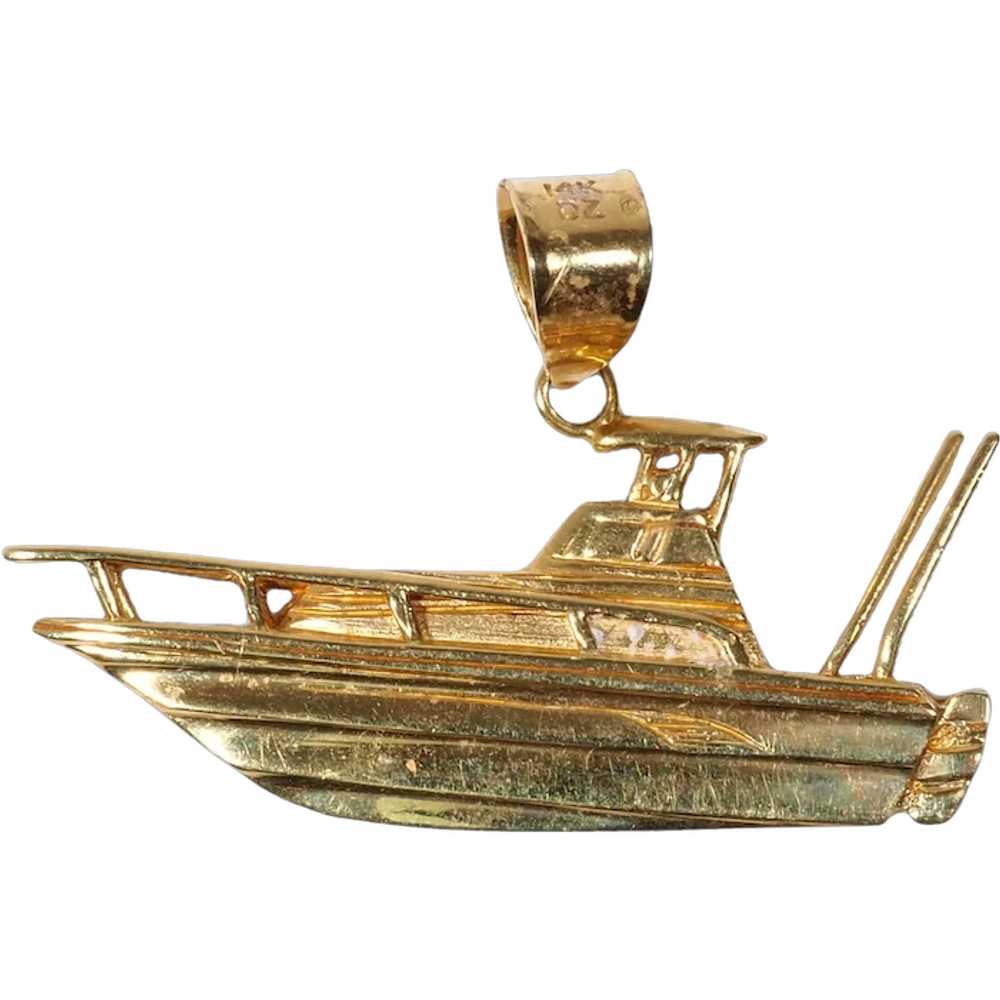 Fishing Center Console Boat Pendant in 14K Yellow… - image 1