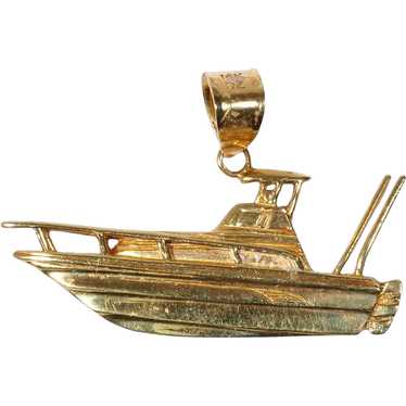 Fishing Center Console Boat Pendant in 14K Yellow… - image 1