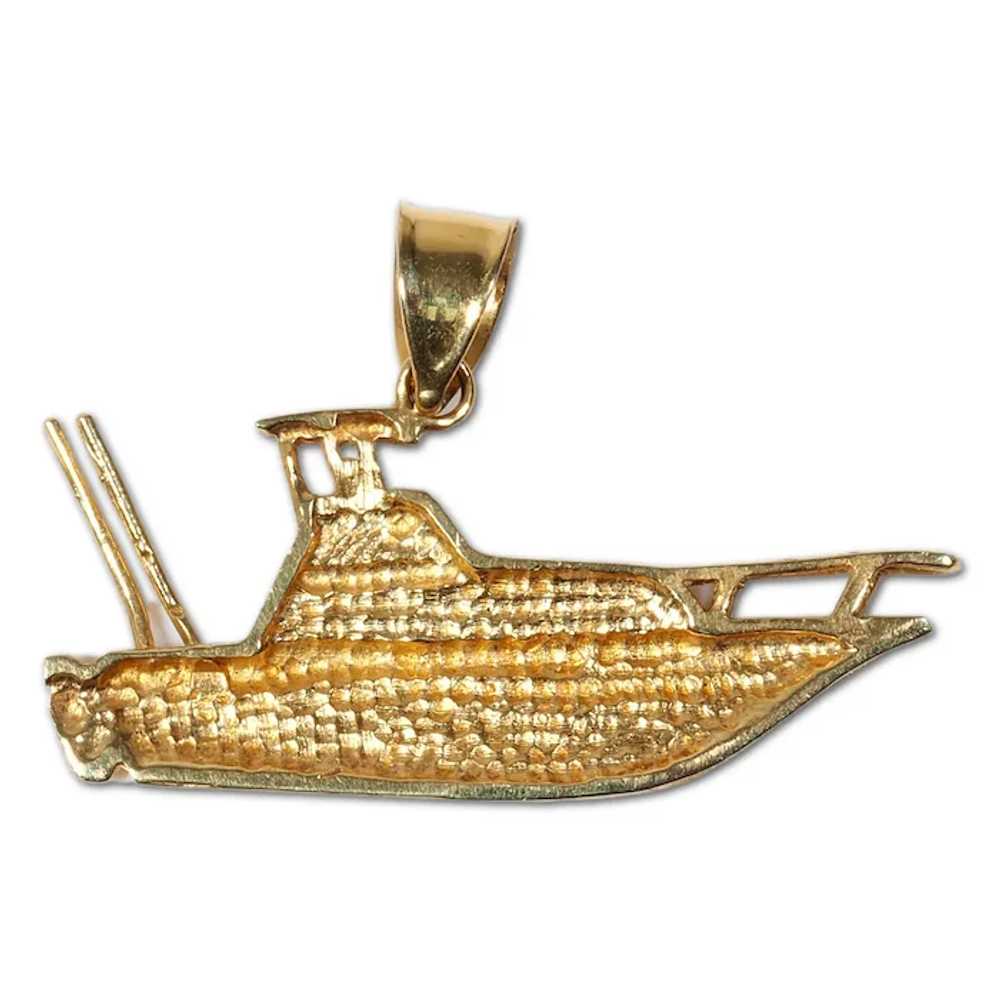 Fishing Center Console Boat Pendant in 14K Yellow… - image 3