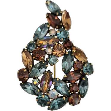 Weiss Gold Tone Blue Brown Paisley Cluster Statem… - image 1