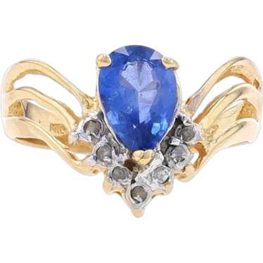 Yellow Gold Sapphire & Diamond Ring - 14k Pear 1.1