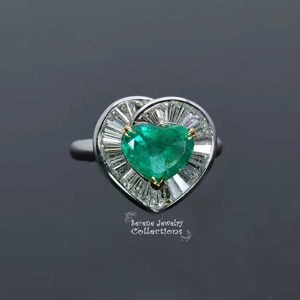 1.51CT Emerald Heart Diamond Platinum 18k Yellow … - image 2