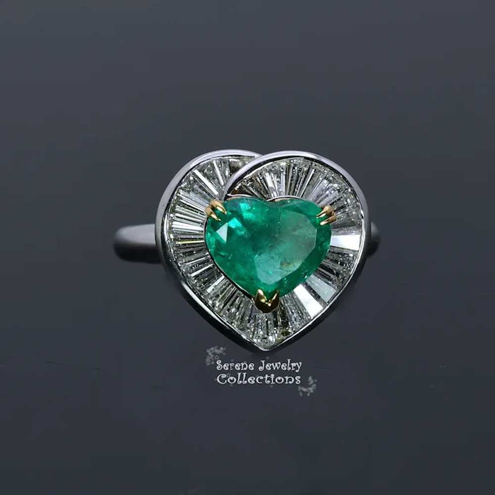 1.51CT Emerald Heart Diamond Platinum 18k Yellow … - image 5