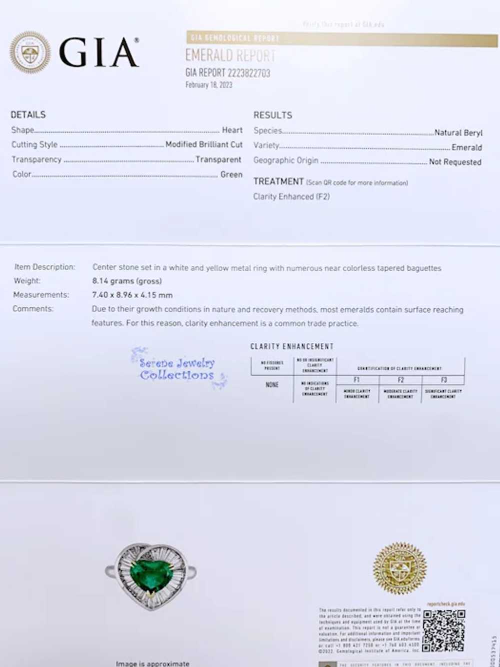 1.51CT Emerald Heart Diamond Platinum 18k Yellow … - image 7